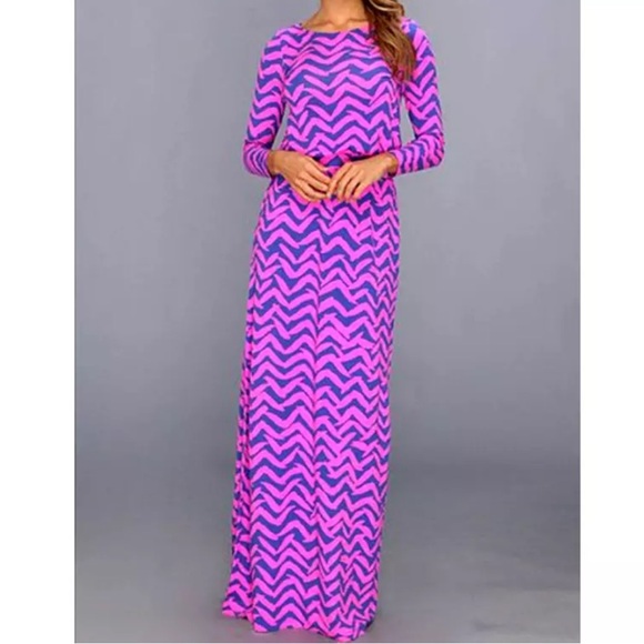 Lilly Pulitzer Dresses & Skirts - Lilly Pulitzer Maxi Dress Women’s XL Pink Blue Long Sleeve